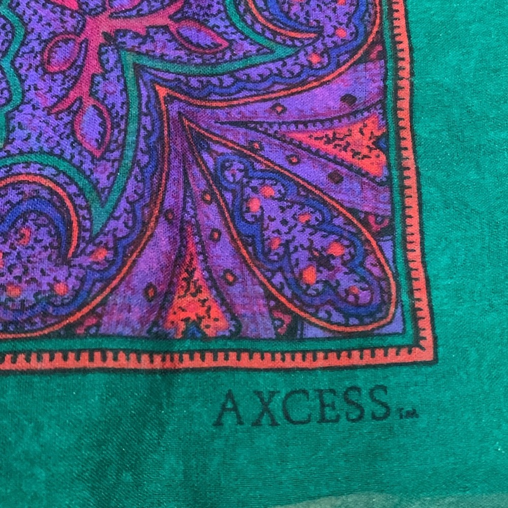 Axcess 90’s vintage delicate sheer scarf purple red and green paisley 30” x 30” - Picture 2 of 5